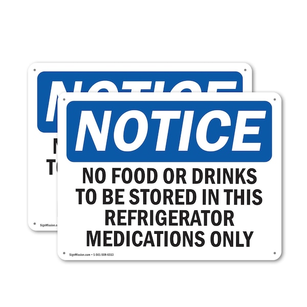 Signmission No Food Or Drinks To Be Stored In This Refrigerator, 14 in W x Rectangle, Plastic OS-2PACK-NS-P-1014-L-14619 - main